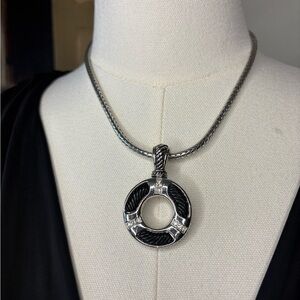 Vintage Black & Silver Circular Necklace with Rhinestones
